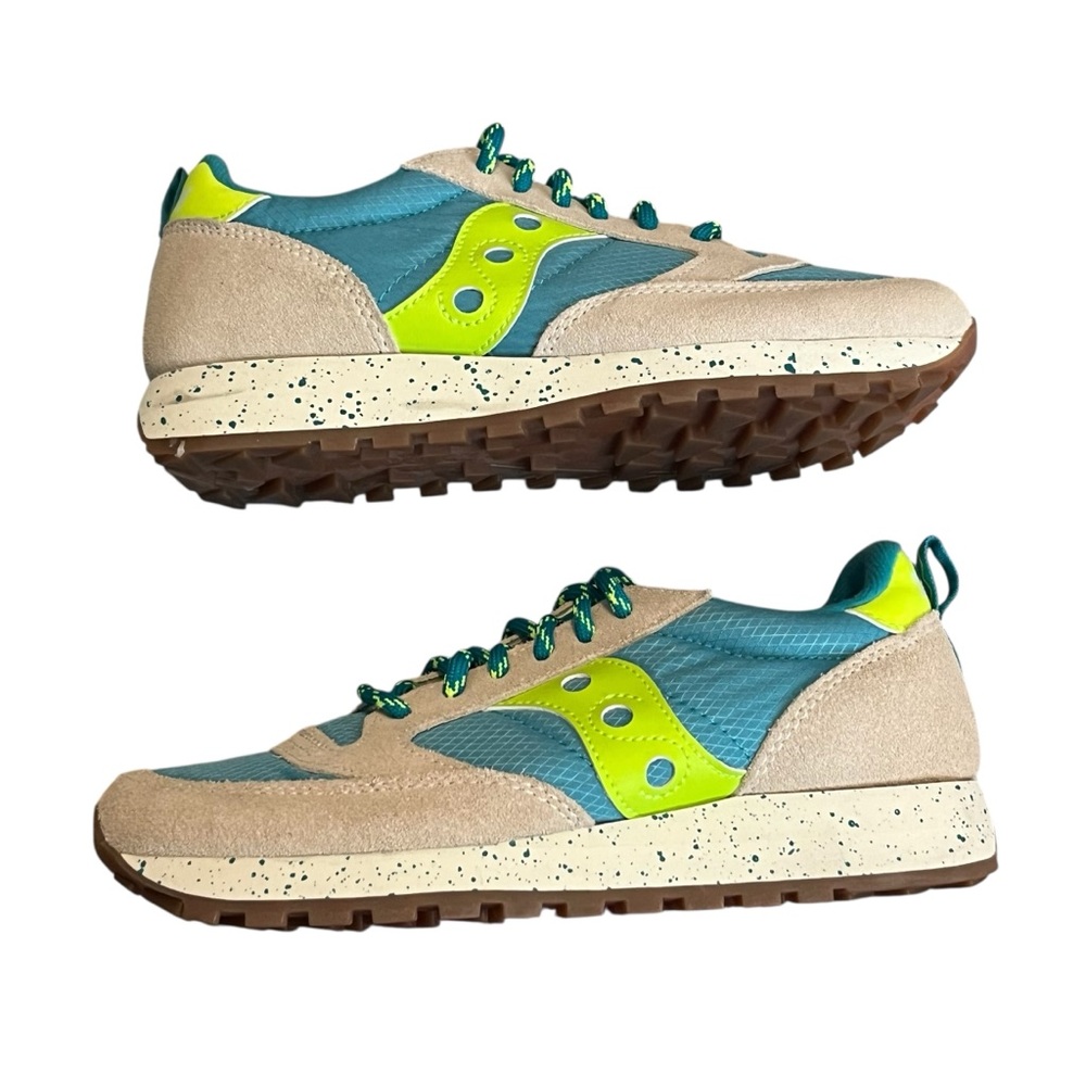 Saucony‎ Women Jazz Original Casual Suede size 7 Neon Green Teal Tan - Picture 2 of 8